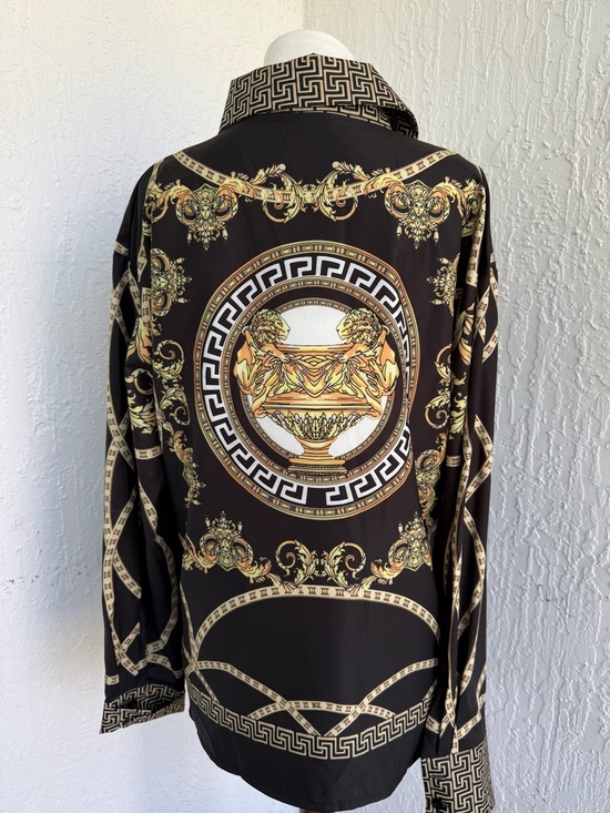 NA Other - Baroque-Print Button-Up Shirt in Black and Gold